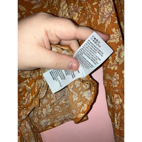 American Eagle Boho Floral Tie Front Bell Sleeve Top Medium - Picture 7 of 7